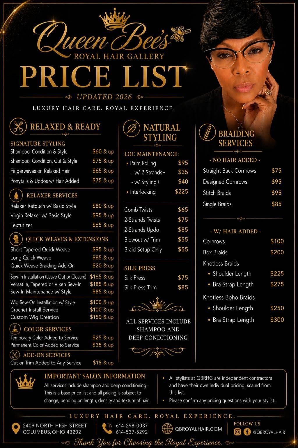 queenbee royal hair salon price list